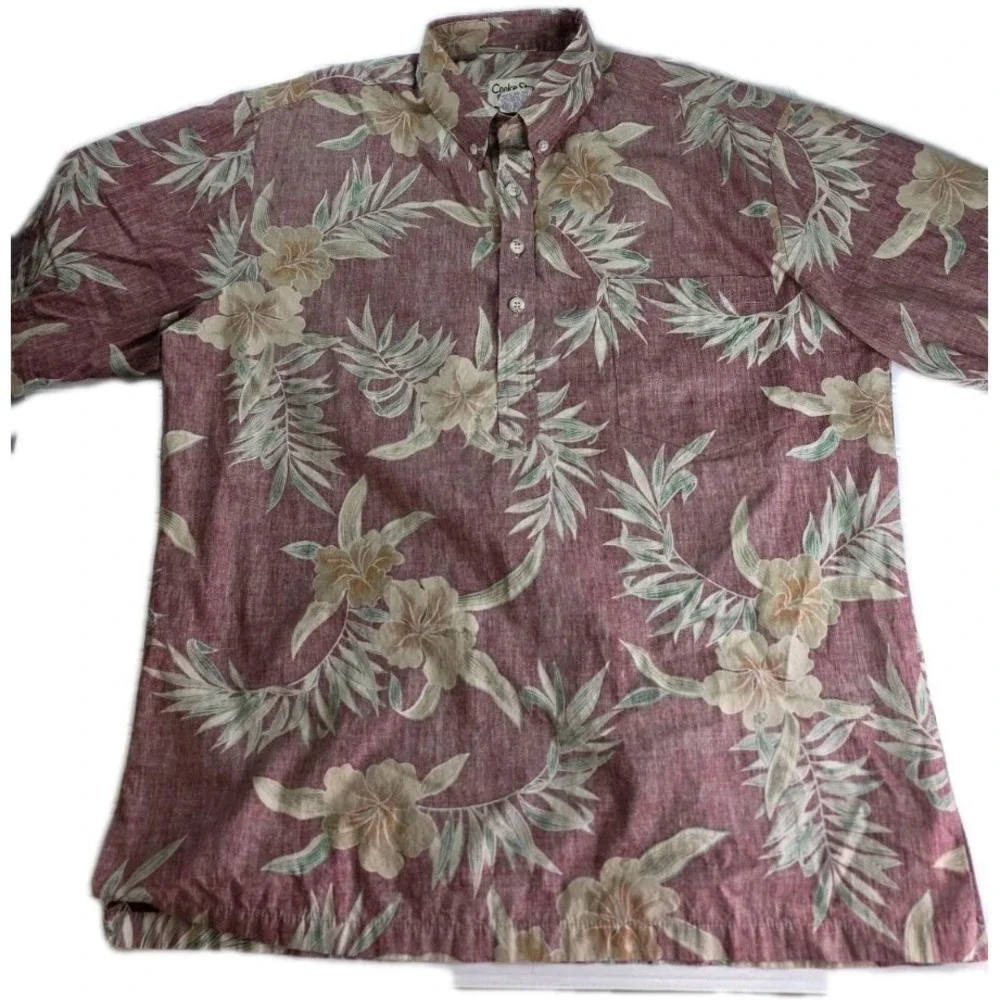 Cooke Street Honolulu Mens Aloha Shirt red Green Tropical Floral Cotton Medium